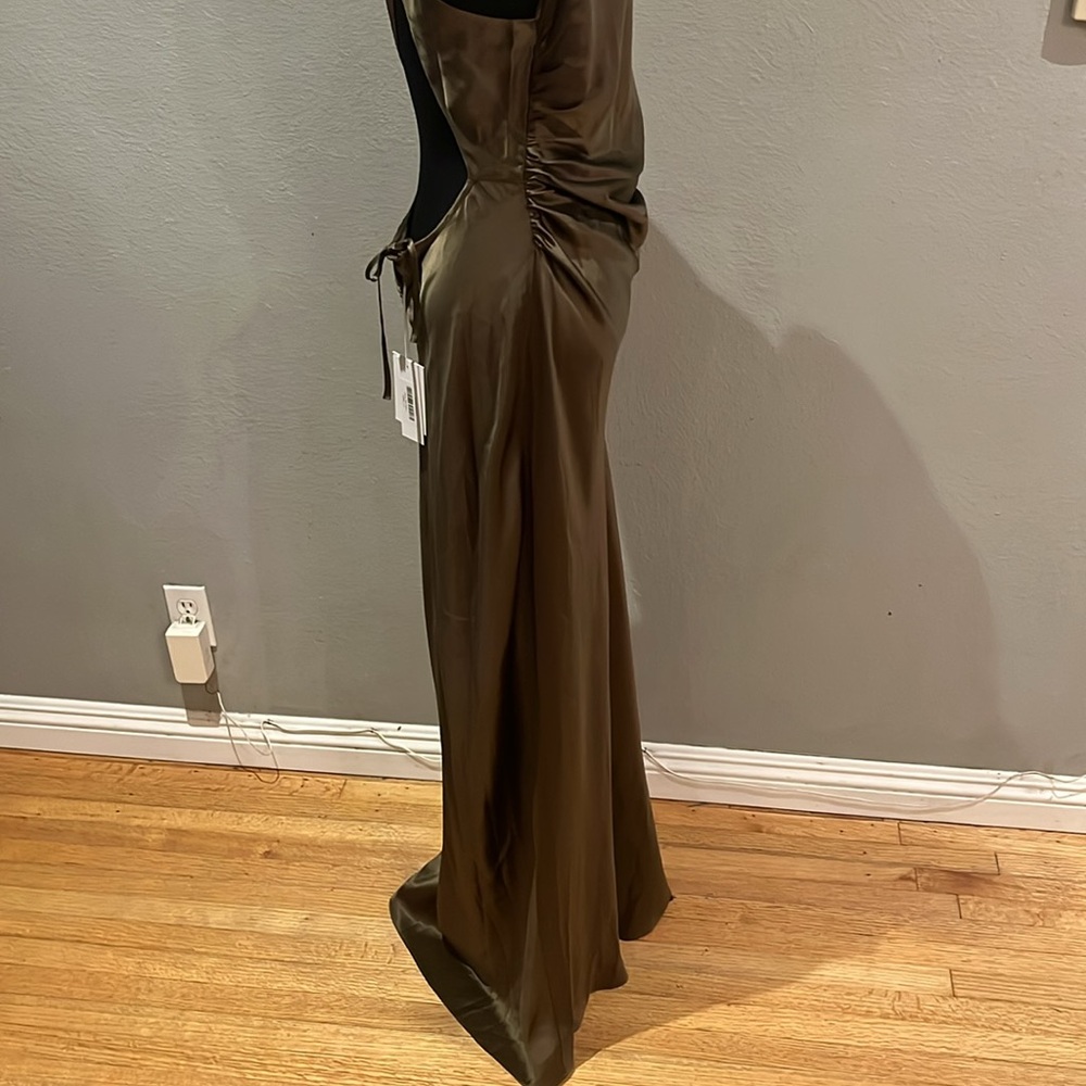 NEW NWT Reformation Anaiis Silk Dress High Neck Open Back Maxi Dress Morel Brown - Picture 11 of 13